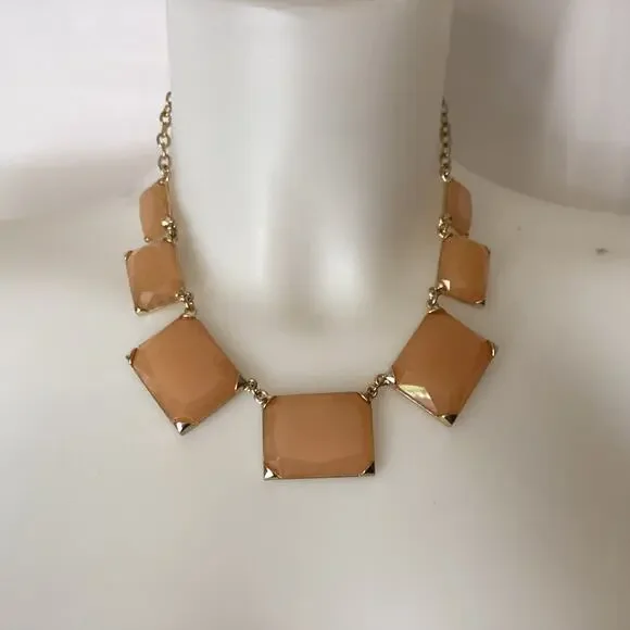 1813 NWT STONY 16" Gold Necklace with Gold Rectangle Stones with Lobster Clasp - Picture 3 of 3